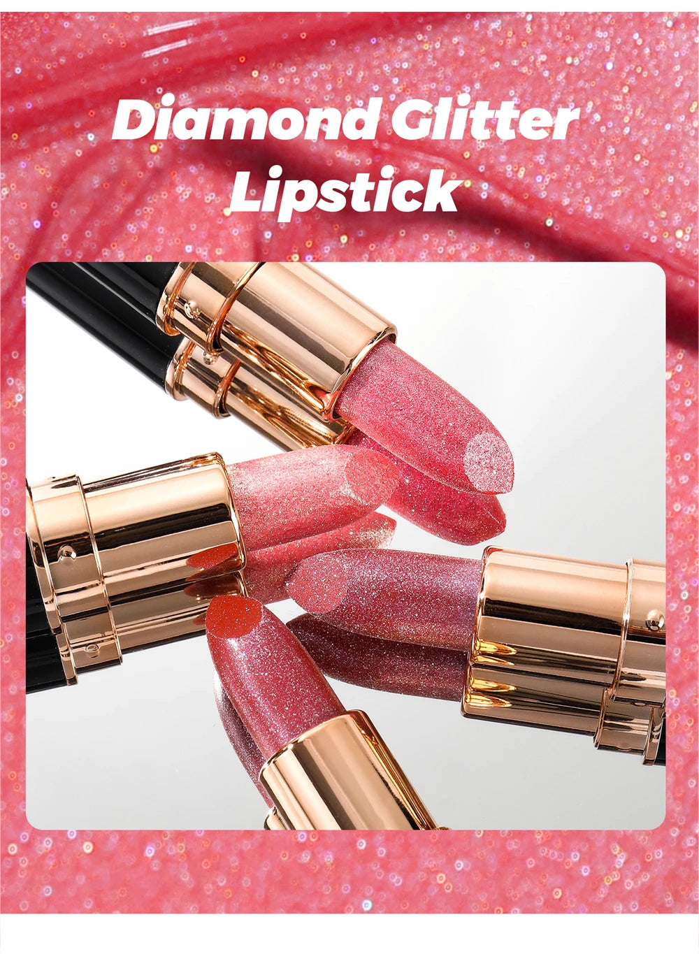 Glitter Metallic Lipstick Waterproof Long Lasting Diamond Pearlescent Lipstick Sexy Lipgloss Moisturizing Lips Makeup