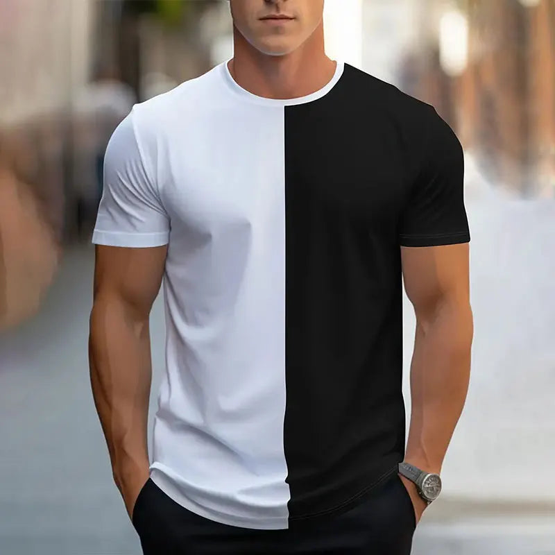 Men's Short Sleeve Summer  Sports Fitness T Shirt  Round Neck