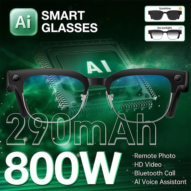 2026New AI Smart Glasses 120+Language Translation 800W Pixel Camera Video Music Player Call Business 8K Color Change Glasses Men