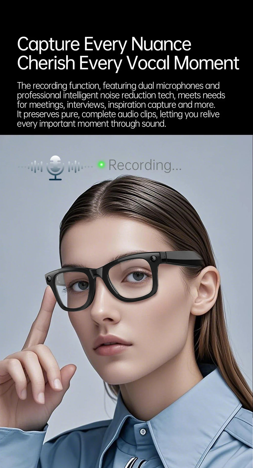 AI Smart Glasses 1080P HD Camera Recording 13MP Lens Real Time Translation GPT Voice Assistant Anti Shake Eyewear Smart Glasses