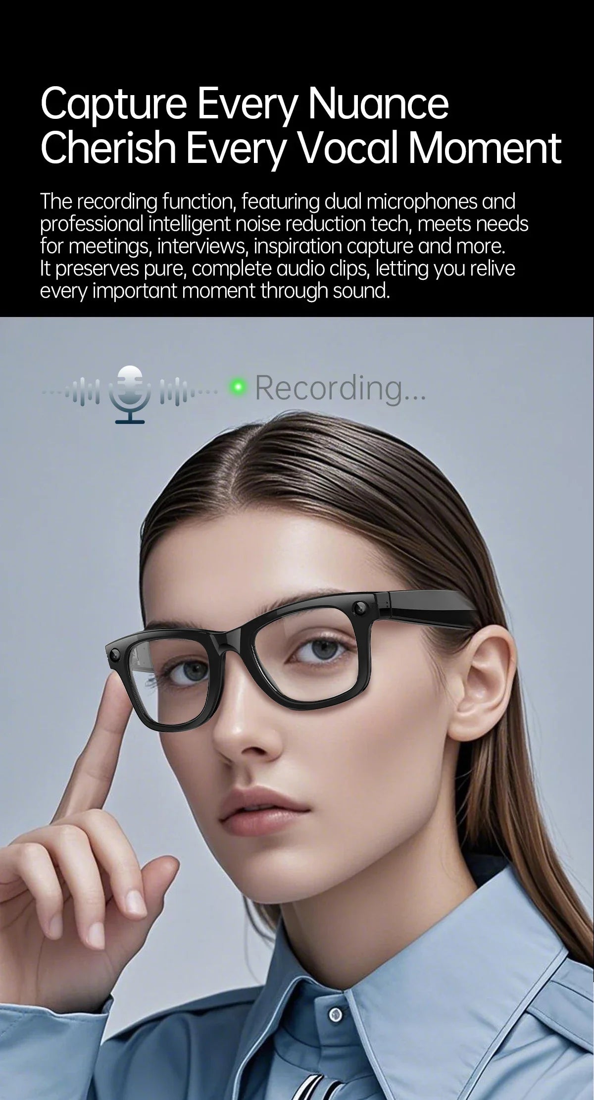 AI Smart Glasses 1080P HD Camera Recording 13MP Lens Real Time Translation GPT Voice Assistant Anti Shake Eyewear Smart Glasses