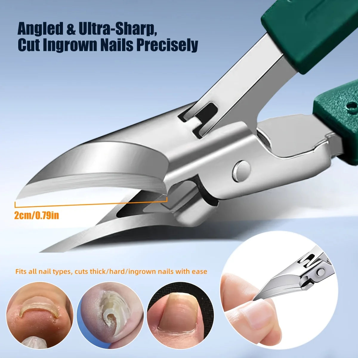 Ergonomic Thick Nail And Toenail Care Tools - Stainless Steel Precision Trimmer, Equipped with Ultra-Fine Angled Blade Design