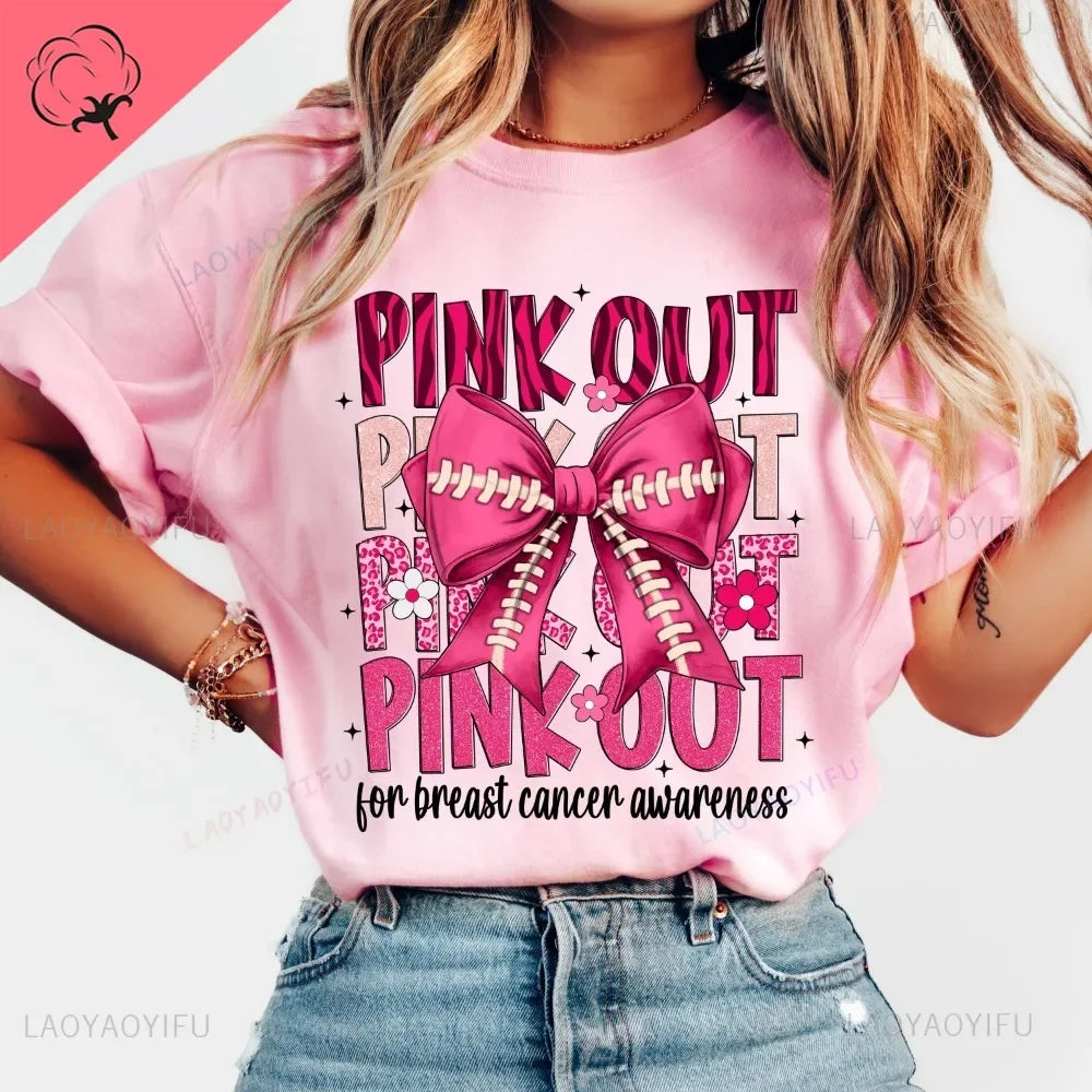 Breast Cancer Awareness We Wear Pink Awareness Ribbon Aesthetic Clothes Pink and White Tops Shirt