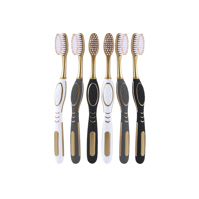 6 pieces/box black and white toothbrush with ultra-fine soft bristles for efficient oral cleaning, suitable for adults' daily ho