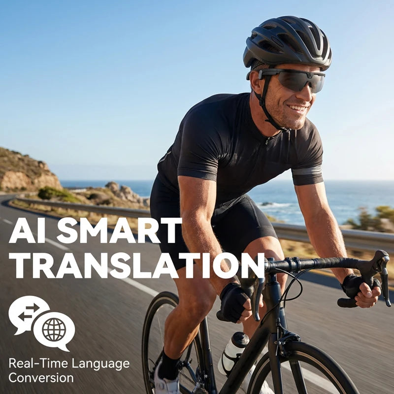 AI Sports Smart Glasses With Camera 2026 Outdoor Cycling Headphones Touch Control Windproof Bluetooth Translation Sunglasses