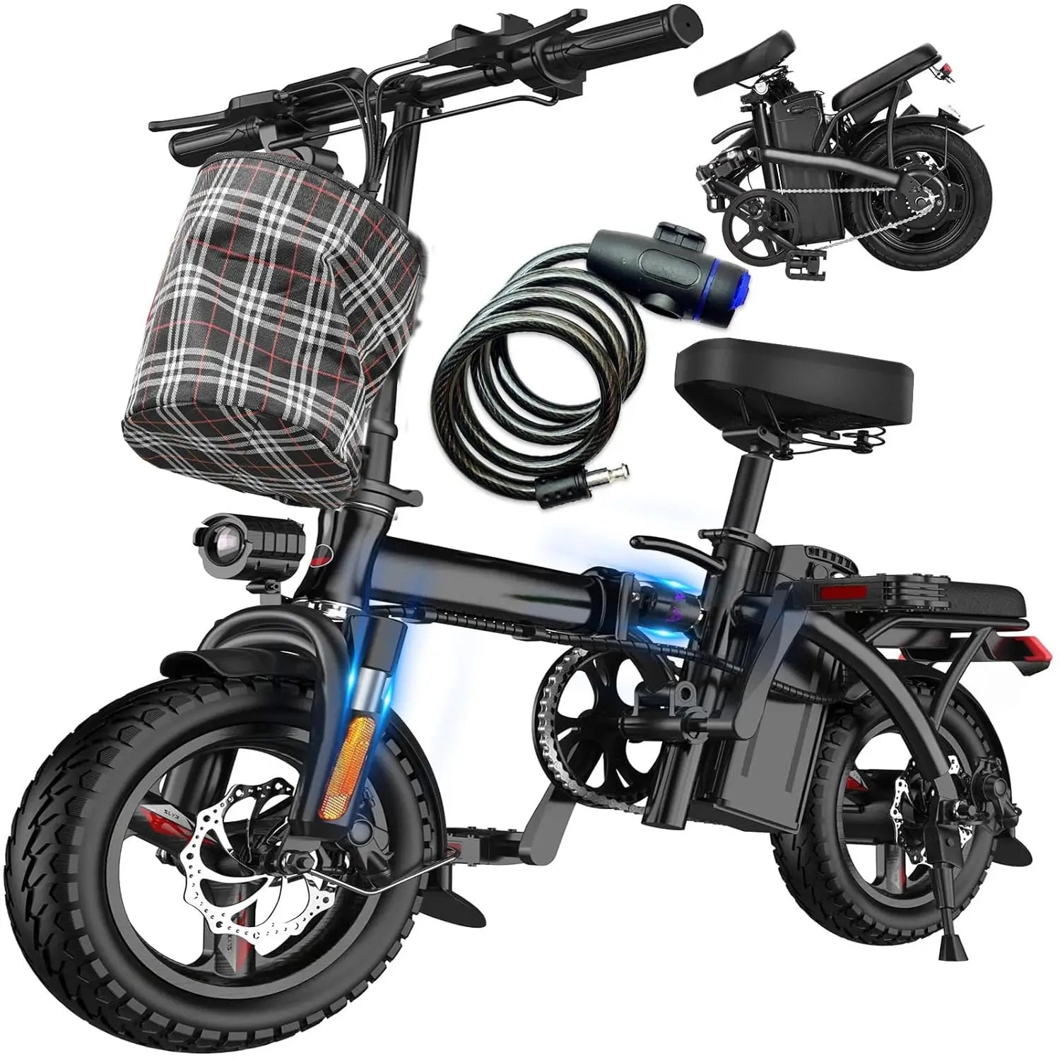 Electric Foldable Bike 520W Motor 24MPH 32Mi 48V 10Ah 3-Level Pedal Assist 14in UL2849, Custom