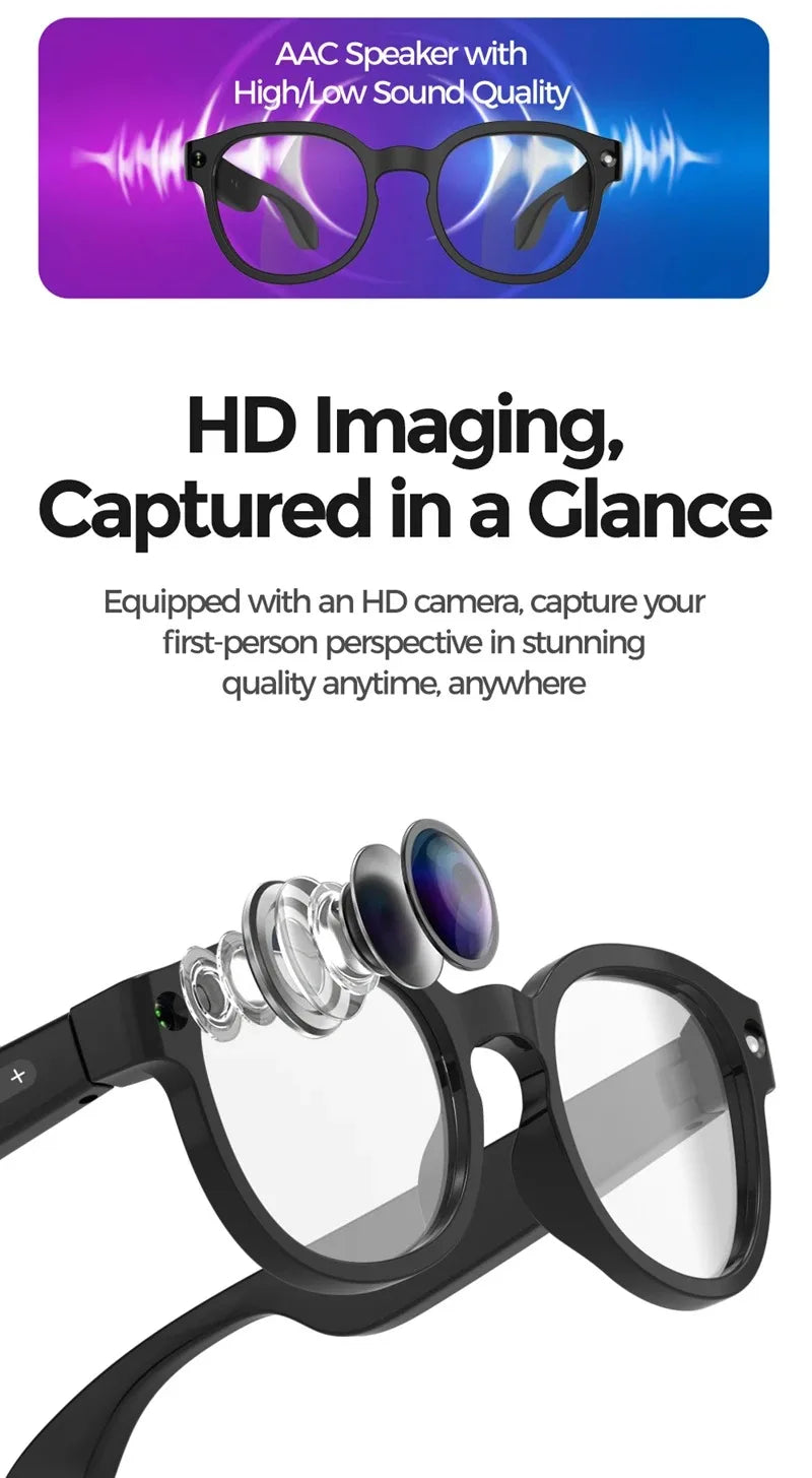 2026 New AI Smart Glasses AI Translation 8MP HD Camera 4K Shooting Image Bluetooth Call Recording Music Smart Sunglasses