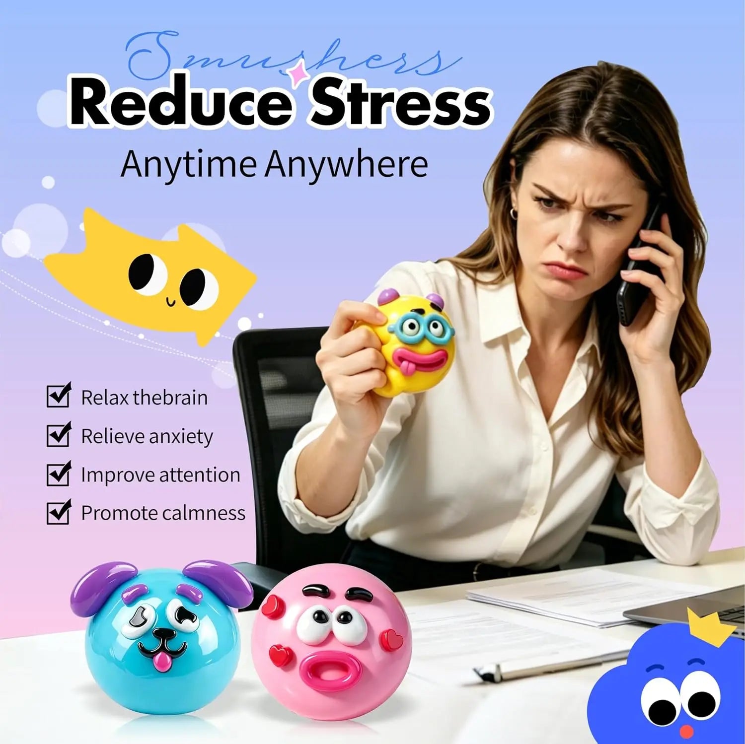 Smushers Squishy, Cute Easy Squeezy Squishy Funny Face Swap Fidget Balls for Adults Anxiety Relief, Fun Sensory Gifts