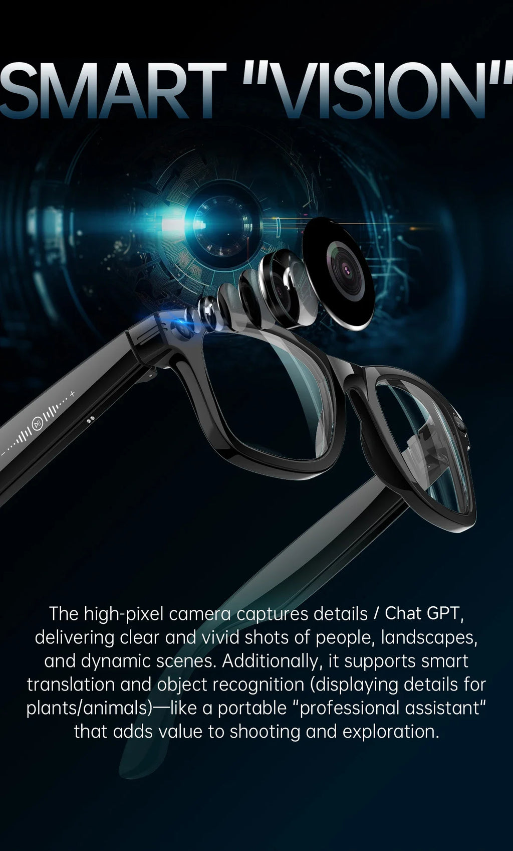 AI Smart Glasses 1080P HD Camera Recording 13MP Lens Real Time Translation GPT Voice Assistant Anti Shake Eyewear Smart Glasses