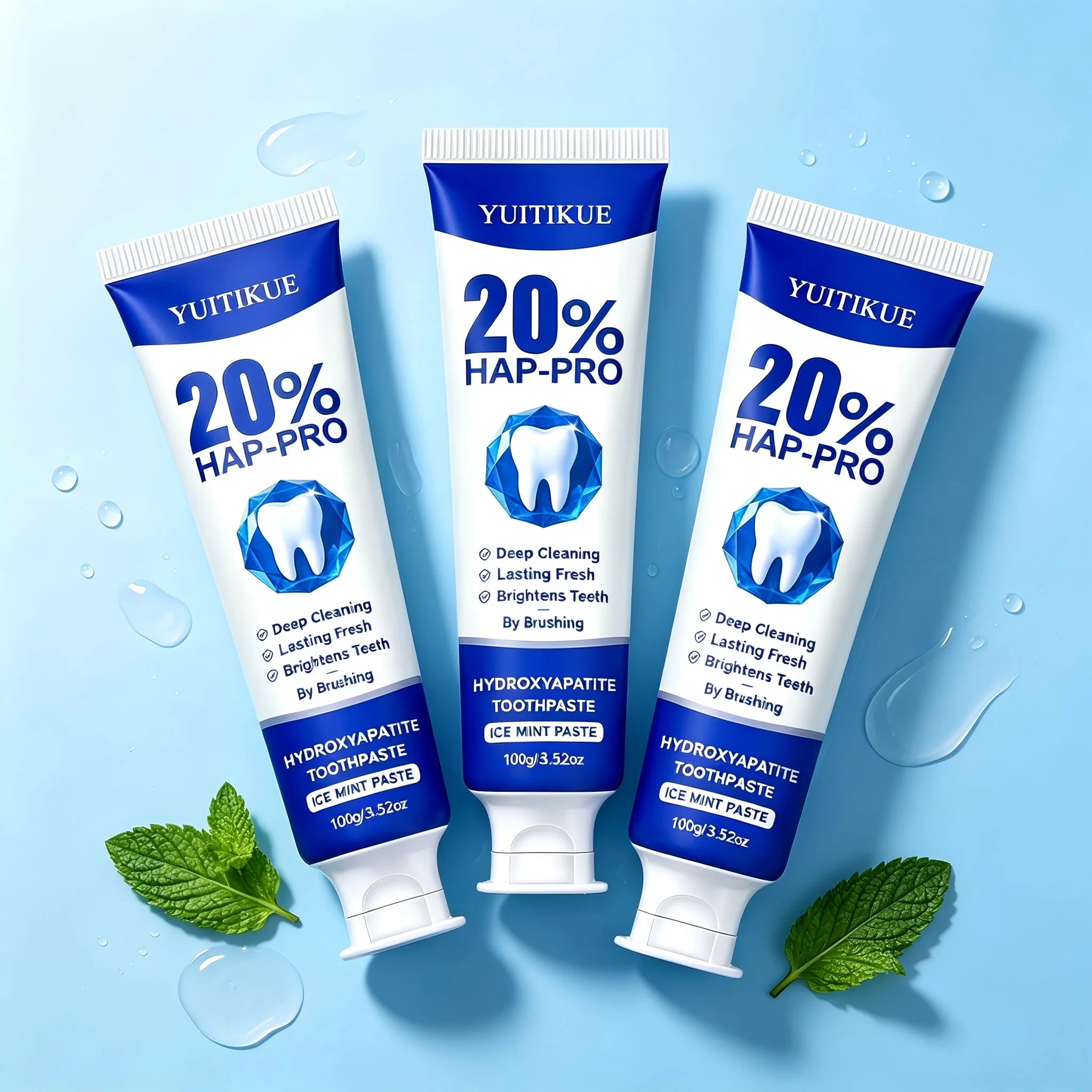 YUITIKUE 100g 20% HAP-PRO Hydroxyapatite Toothpaste, Ice Mint, Deep Cleaning, Brightening & Long-Lasting Fresh Breath Daily Care
