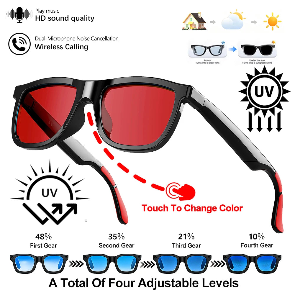 AI Smart Audio Glasses Touch To Color Changing 38g HD Call Sunglasses Noise-reducing Music Play AI Audio Glasses Men Women