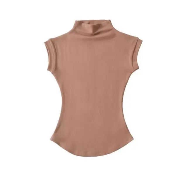 Women Summer Sexy Turtleneck Sleeveless T-Shirts Tops Solid Slim Fit Pullovers Causal Tees Shirts Female Streetwear Basics Tees