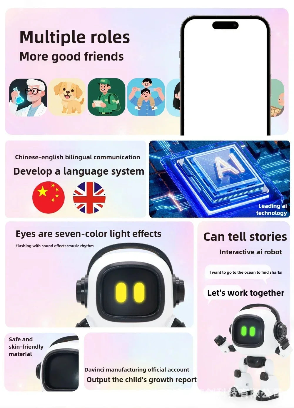 New AI Interactive Desk Robot with Voice Recognition Feature Talking Companion, Learning Games, Educational Toy for Kids
