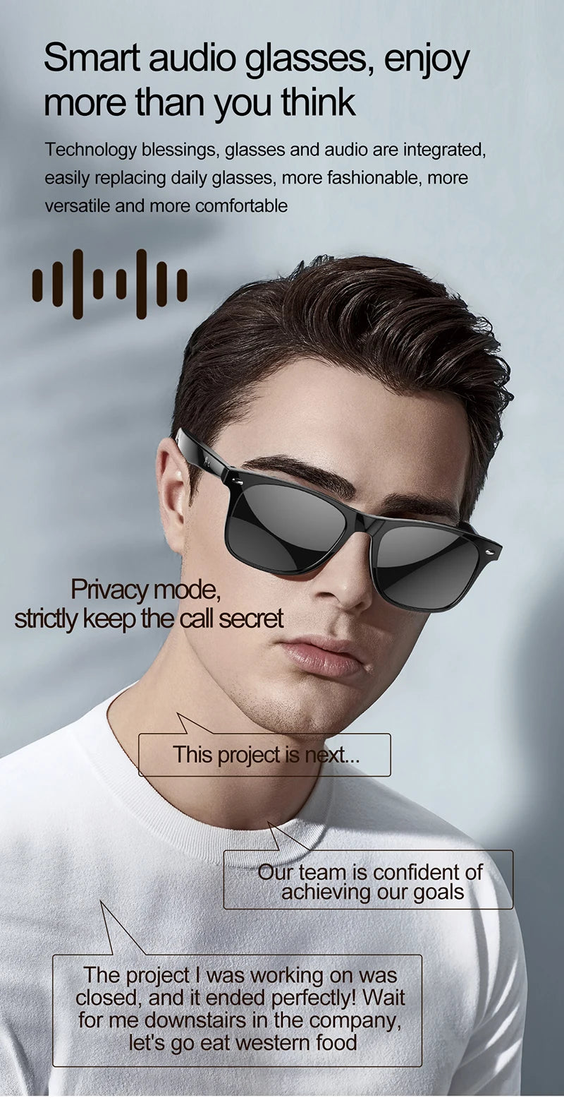 AI Smart Glasses for Men Smart Translation Glasses with Waterproof Call Function BT Smart Sunglas Outdoor Sports Headphones