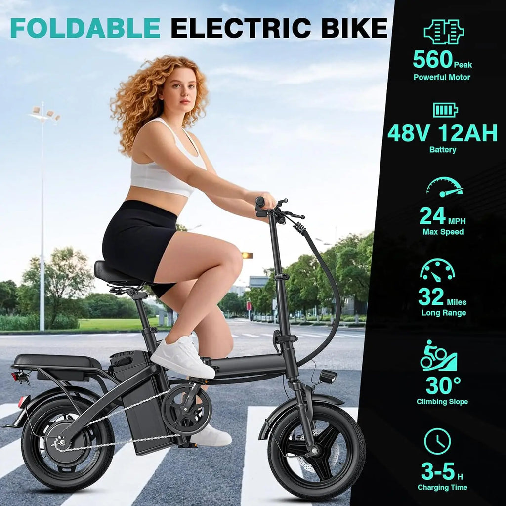 Electric Foldable Bike 520W Motor 24MPH 32Mi 48V 10Ah 3-Level Pedal Assist 14in UL2849, Custom