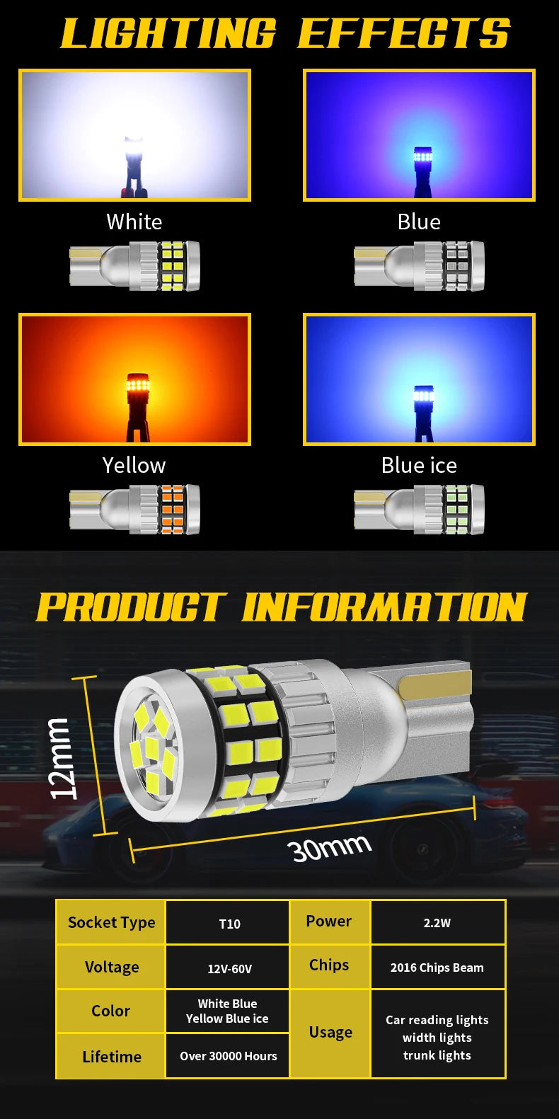 10pcs 12V 24V LED T10 W5W 194 168 Car Truck Signal Lights Canbus 2016SMD No Error Side Parking DRL Lamps Dome Reading Bulb Diode