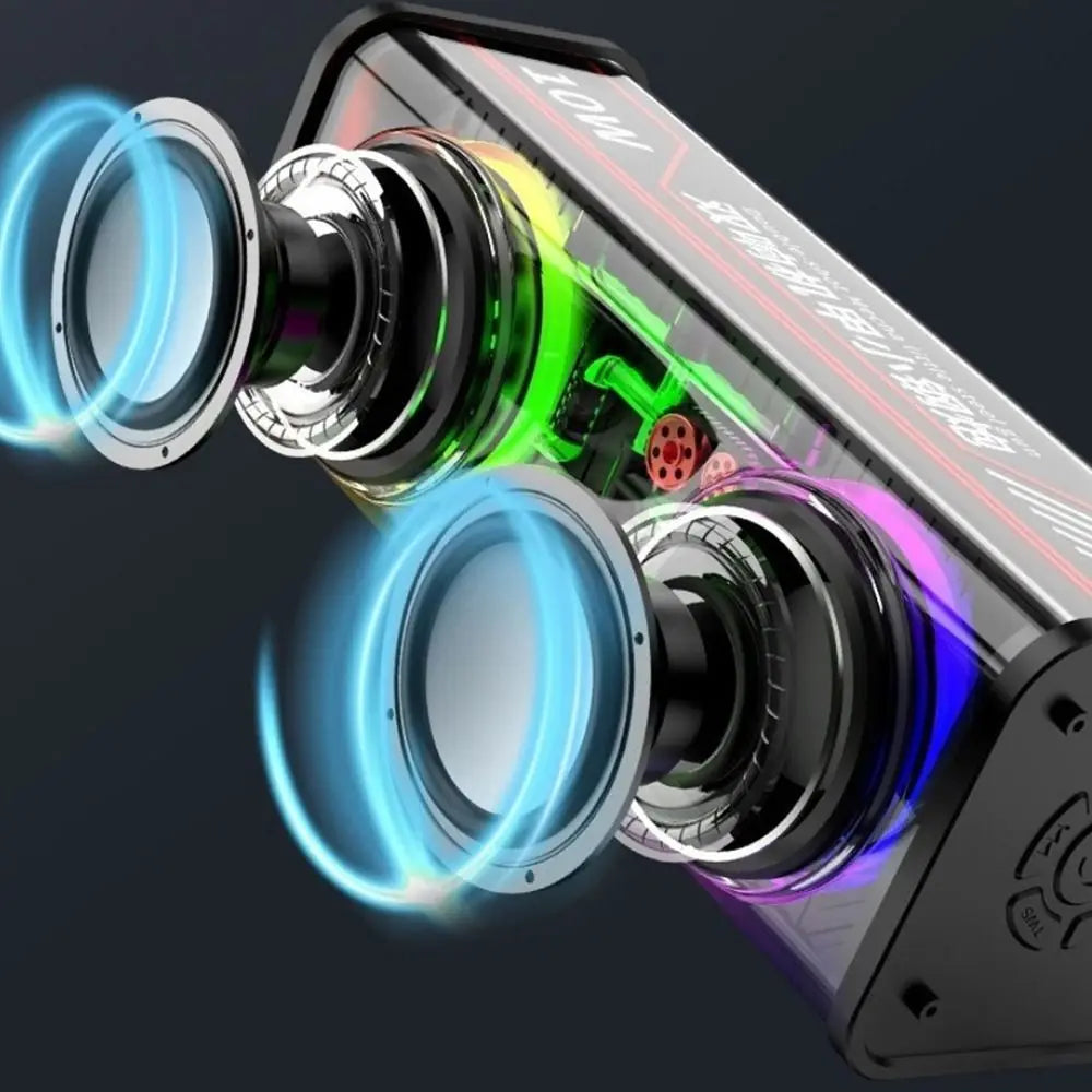 Bluetooth 5.0 V8 Transparent Mecha Speakers Double Bass Diaphragm TWS Stereo Wireless Double Bass 1800mAh Battery RGB Light