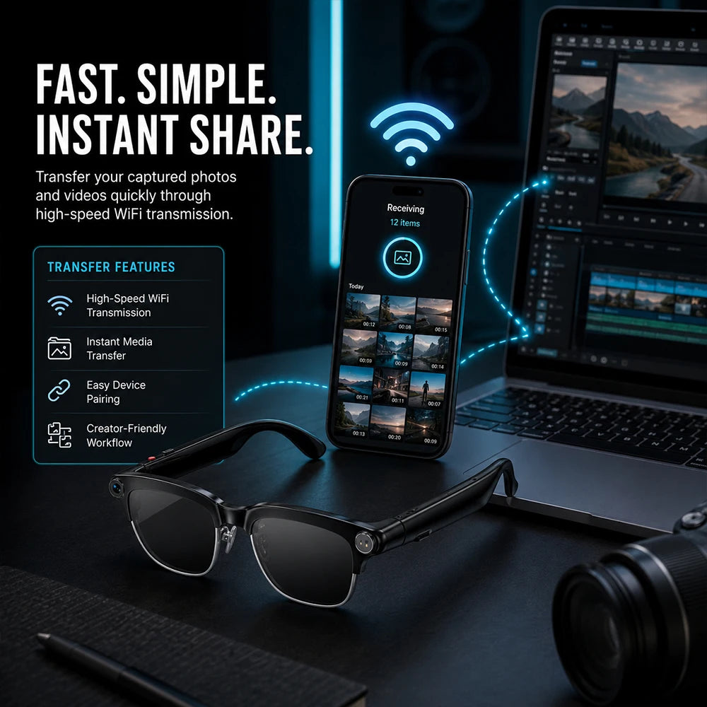 2026 New AI Smart Glasses 8MP Camera 1080P Video Recording Bluetooth Calling WiFi Transfer ENC Noise Reduction 300mAh Battery