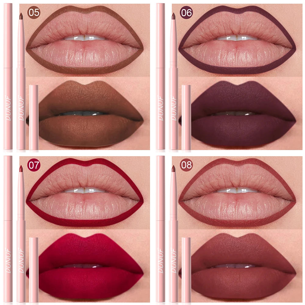 Matte Lip Liner Pencil 6pc/set - Waterproof Non-Stick Cup Lip Contour Liner, High Pigment Nude & Dark Red Lipstick Pen Makeup