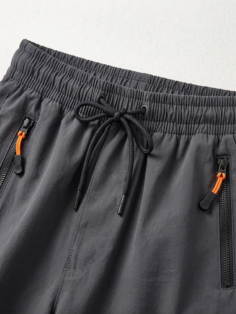 Men's Summer Quick Dry Cargo Shorts Thin Lightweight Elastic Waist with Drawstring Zipper Pockets Outdoor Hiking