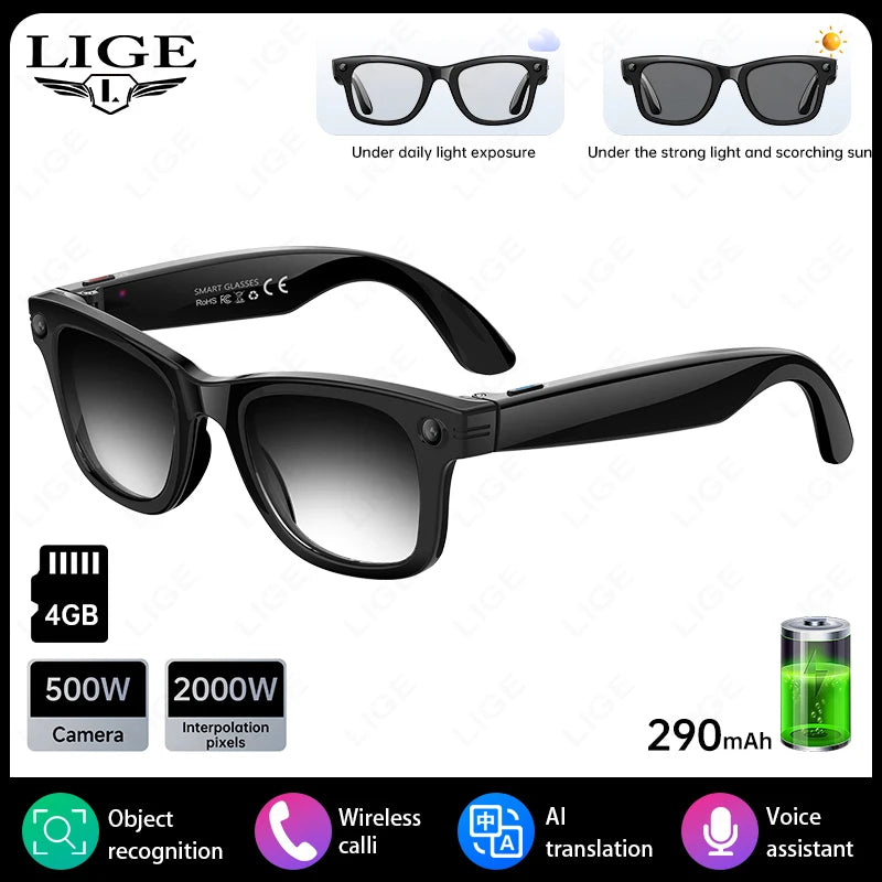 AI 5 Million Pixels Smart Glasses Recording Videos Photo Recognition Answer Translation 290mAh IP66 Waterproof Bluetooth Glasses