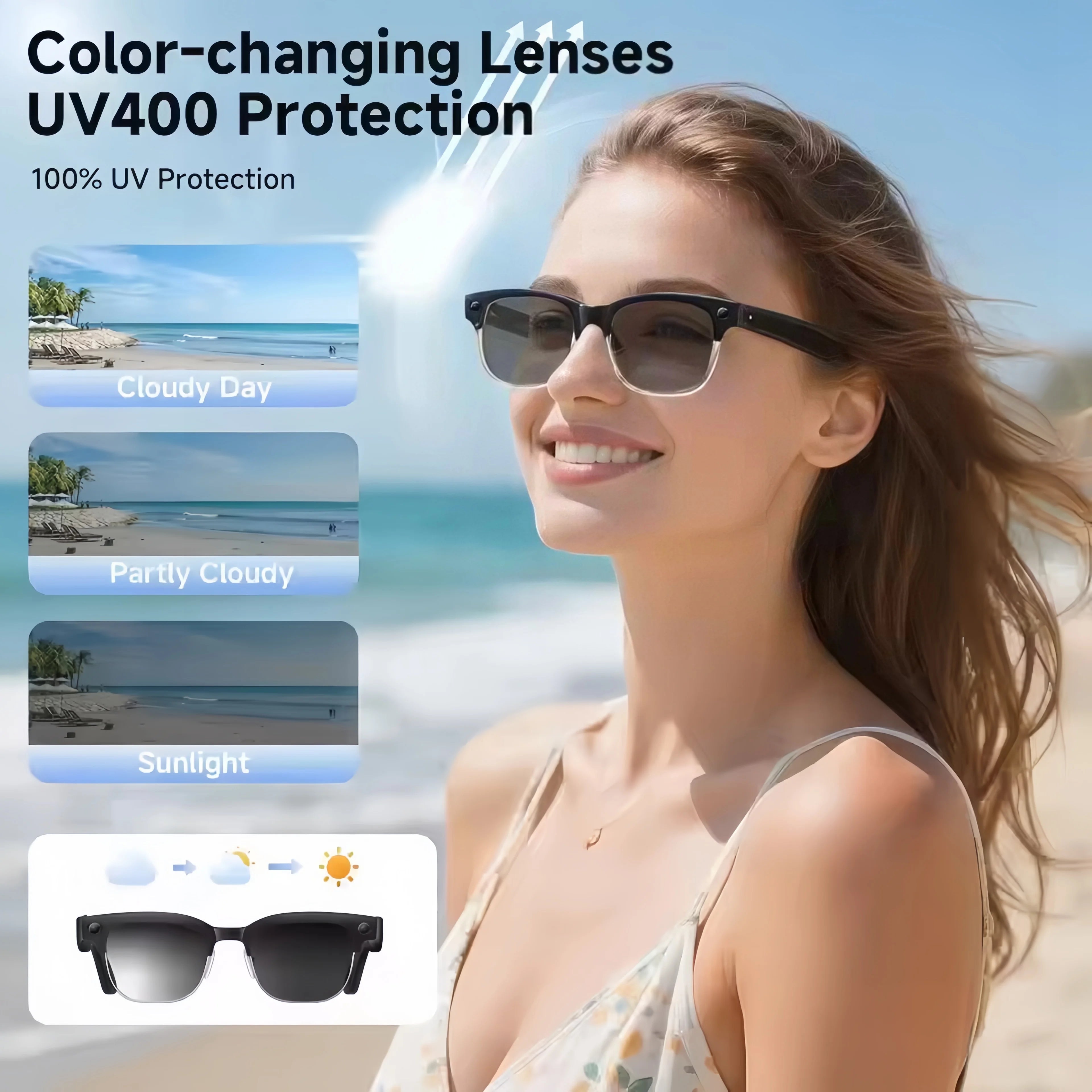 2026New AI Smart Glasses 120+Language Translation 800W Pixel Camera Video Music Player Call Business 8K Color Change Glasses Men