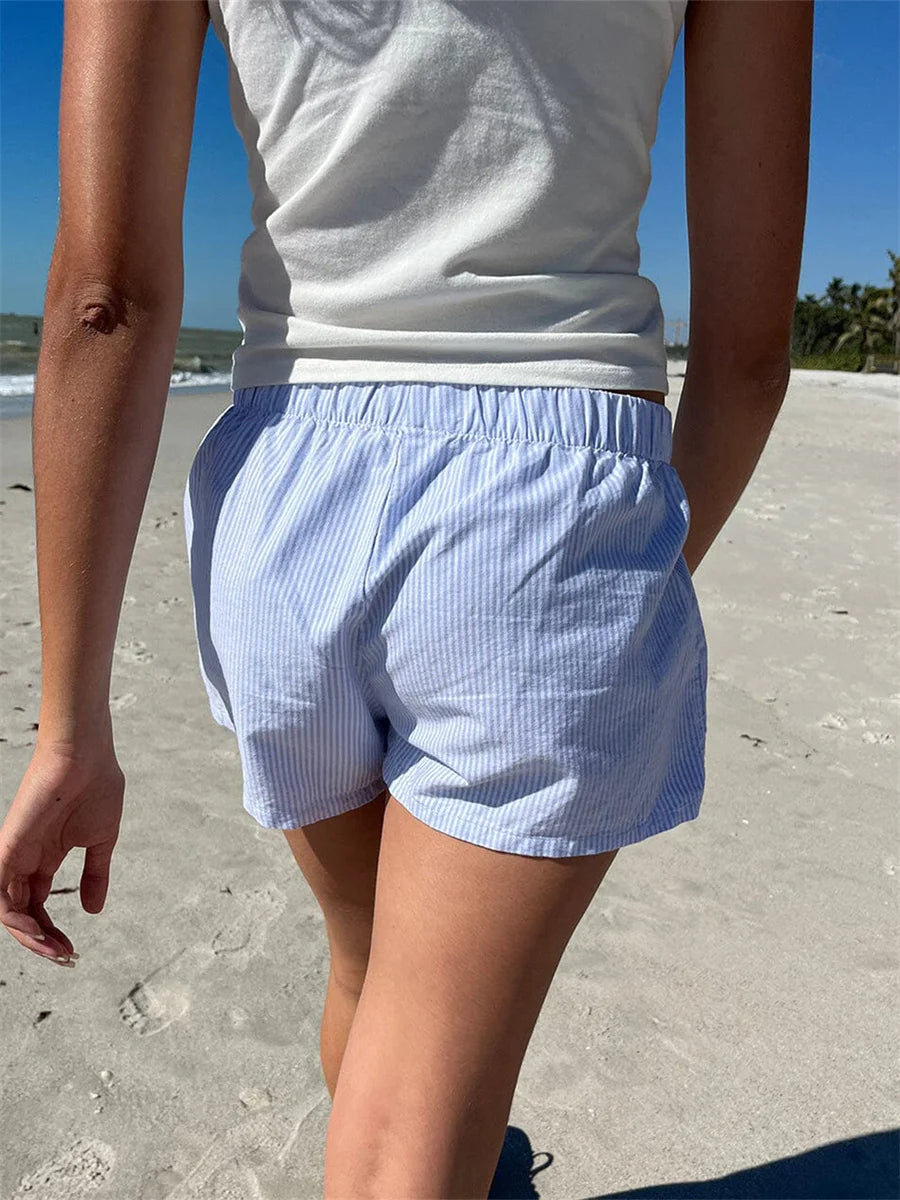 Baggy Stripe Shorts Y2k Loungwear Summer Women Casual Holidays Beach Short Pants Outfits with Pocket Plaid Pajama Short Homewear