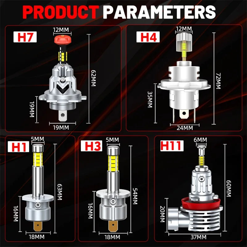3D H7 H1 LED Car Headlight Bulb H11 H4 Canbus 3000W 4000000LM Light for Car 360 Turbo LED Mini HeadLamp Wireless with Fan 6000K