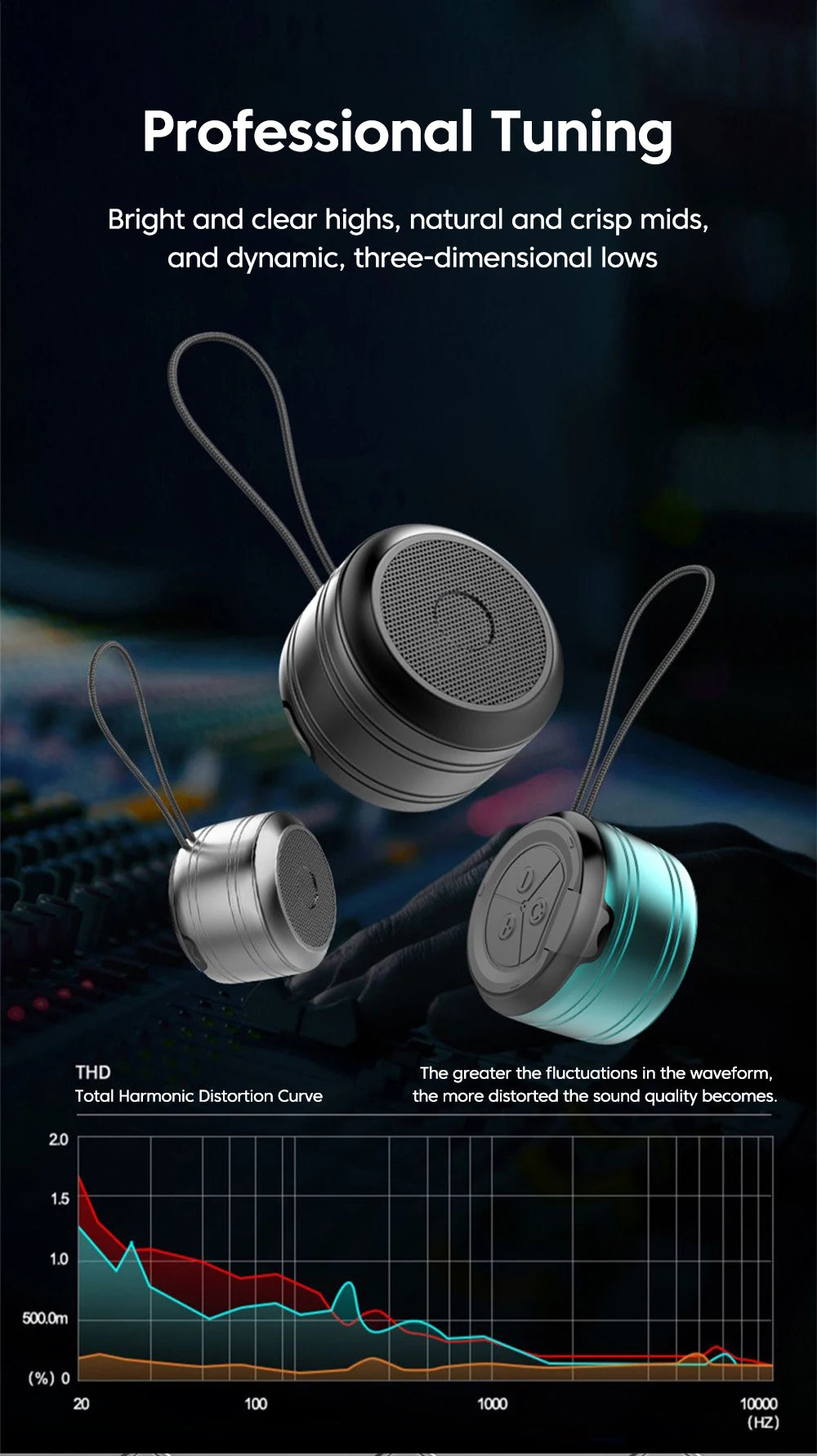 Portable wireless Bluetooth5.0 speaker - compact music audio system suitable for indoor and outdoor use