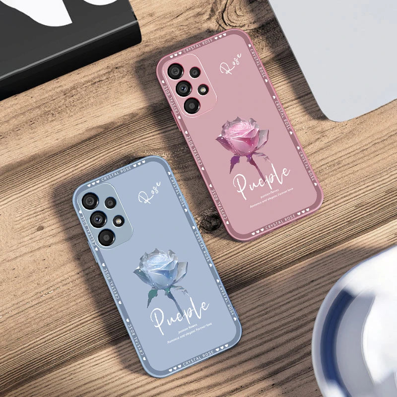 Elegant Rose Red For Samsung Galaxy S10 4G S20 11E 30 S21 21Fe 22 S24 Pro S23 Ultra 5G S8 S9 Tempered Glass Phone Case