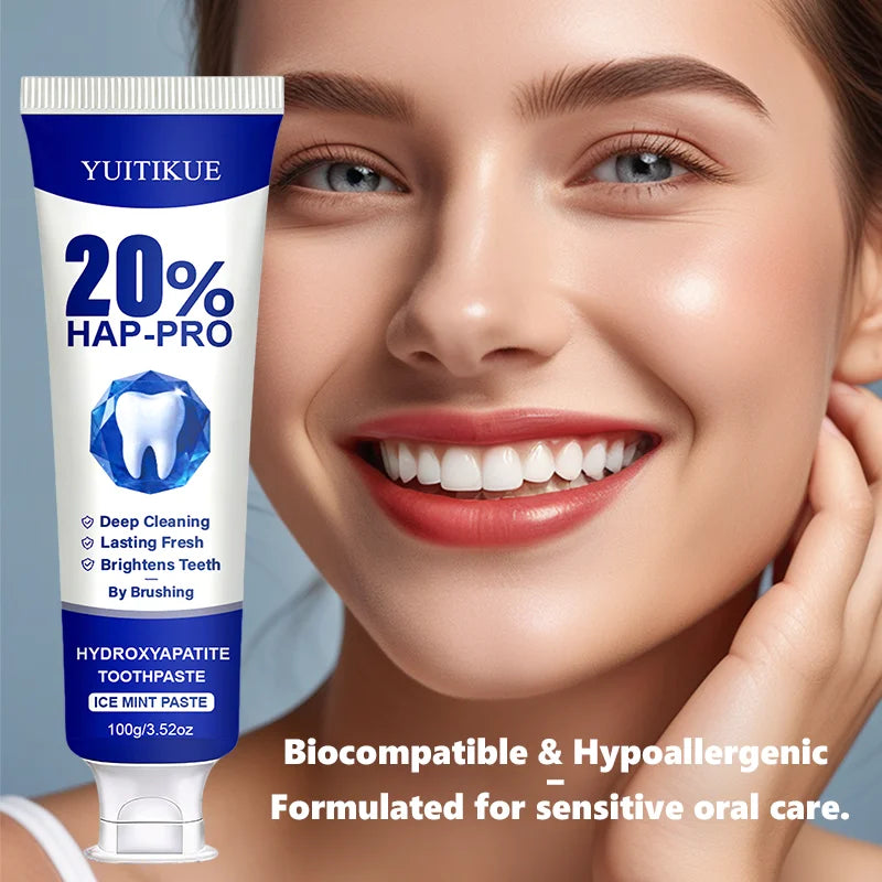 YUITIKUE 100g 20% HAP-PRO Hydroxyapatite Toothpaste, Ice Mint, Deep Cleaning, Brightening & Long-Lasting Fresh Breath Daily Care