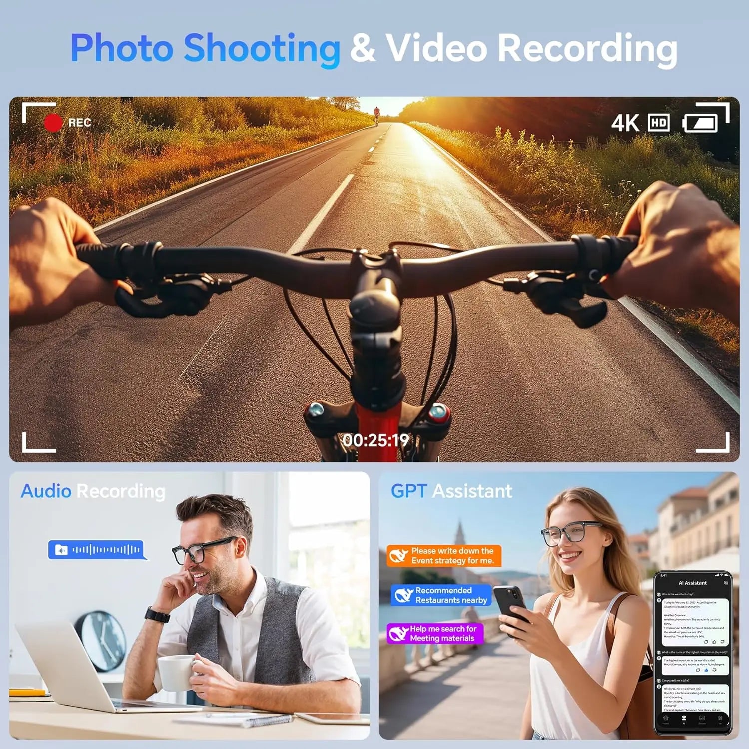 2026 AI Smart Glasses AI Translation 800W HD Camera 4K Shooting Image Bluetooth Call Recording Music Smart Sunglasses 2026 New