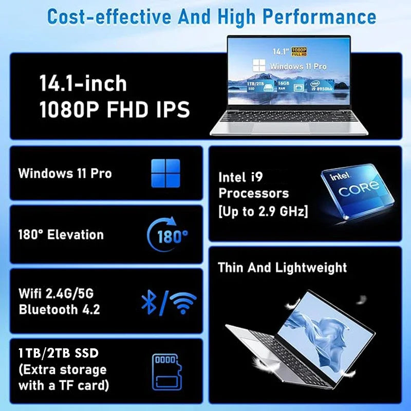Brand New Laptop Computer Windows 11 Pro 14.1" Intel CORE i9-10980HK 16GB 1/2TB 1920*1080 Resolution Office Gaming PC notebook