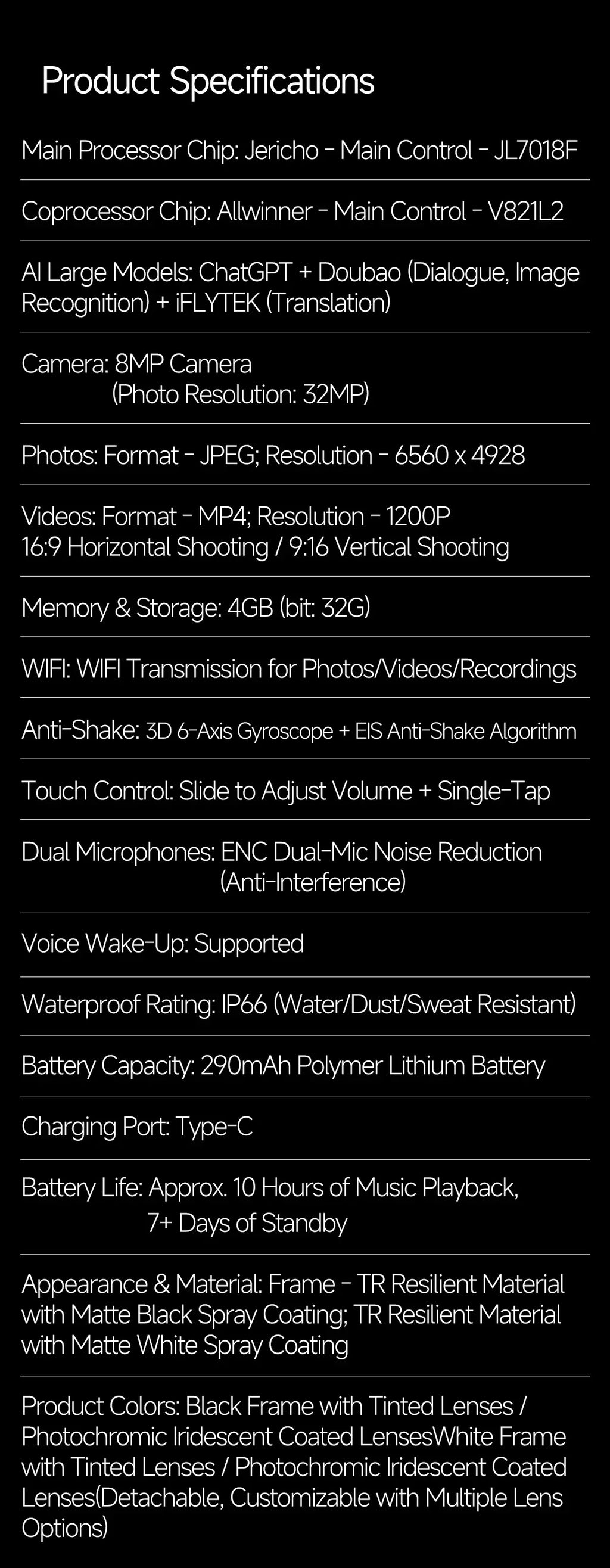 2026New AI Smart Glasses 1200P Camera 4K Anti-Shake Cycling Waterproof Goggles AI Voice Translator Call Open Ear Smart Sunglasse