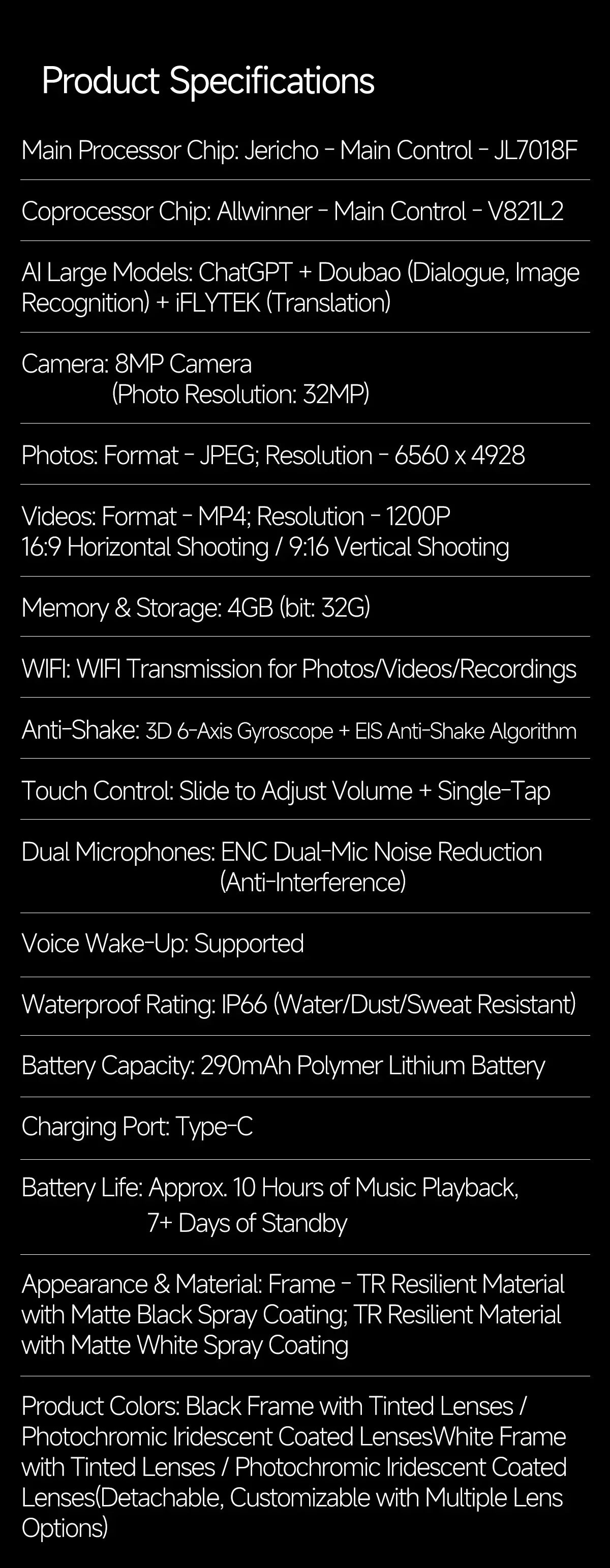 2026New AI Smart Glasses 1200P Camera 4K Anti-Shake Cycling Waterproof Goggles AI Voice Translator Call Open Ear Smart Sunglasse