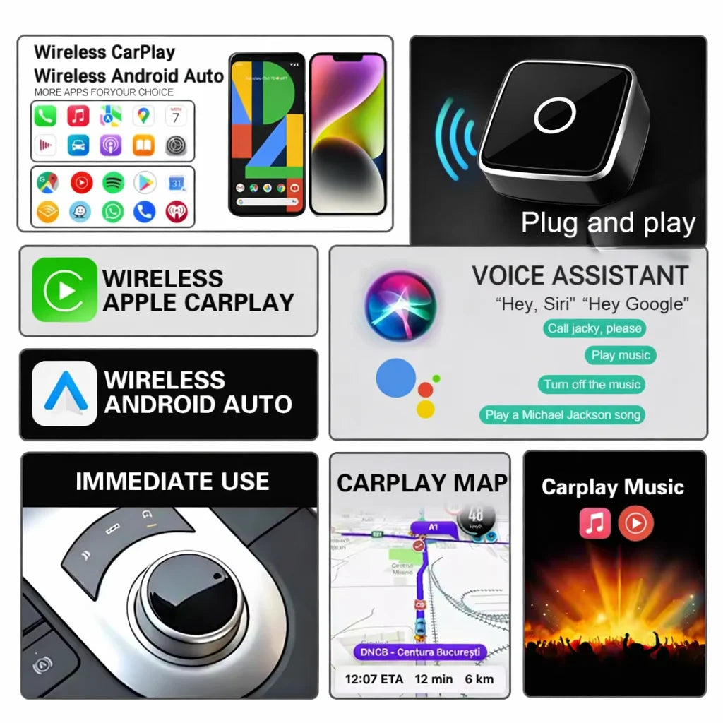 2in1 Wireless CarPlay Dongle Wireless Android Auto Adapter AI Smart Box Car Intelligent Systems For Car With Wired CarPlay