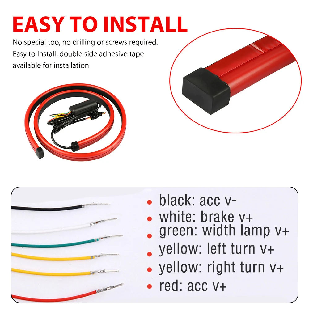 Car Brake Light LED Styling High Mount Additional Stop Lamp Modified Turn Signal Running Light Universal Auto Flexible Led Strip