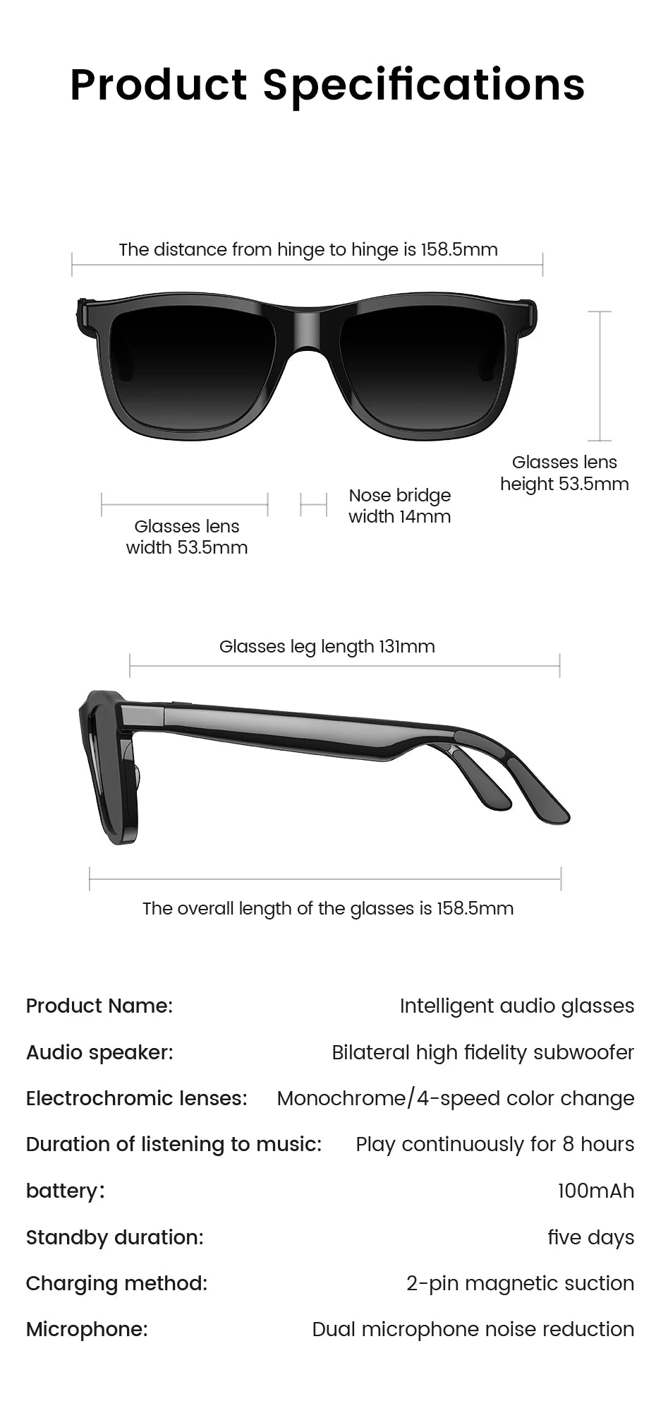 AI Smart Audio Glasses Touch To Color Changing 38g HD Call Sunglasses Noise-reducing Music Play AI Audio Glasses Men Women