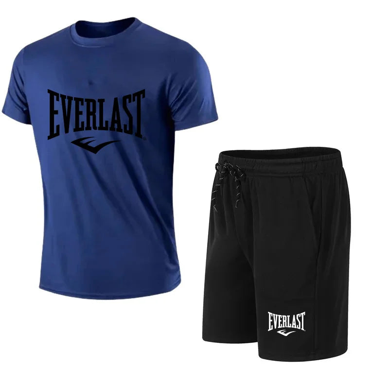 EVERLAST men's t-shirt and shorts 2 pcs. Short Sleeve Breath Rest Set Sport Jogging Gym Set Brand Clothing With Print
