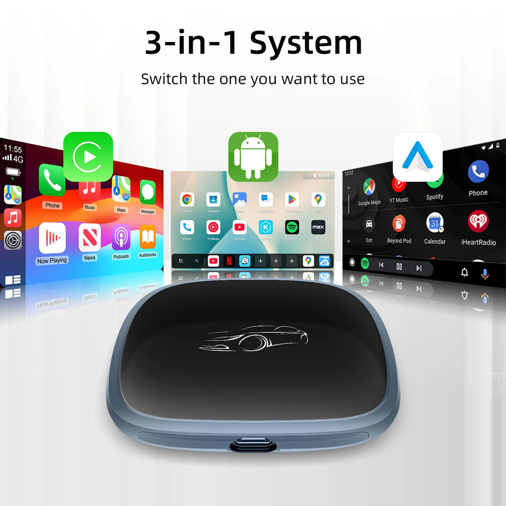 3-in-1 System Android 13 Car Video Ai Box for Wireless CarPlay Adapter/Android Auto, Ai Box Carplay with GPS, Bluetooth, Wifi