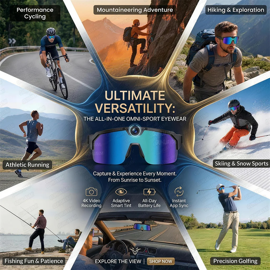 AI Smart Glasses With Camera 4K HD Video & Photo Capture, Real-Time Translation, 8MP Pixel Anti-shake Outdoor Sports Goggles Men