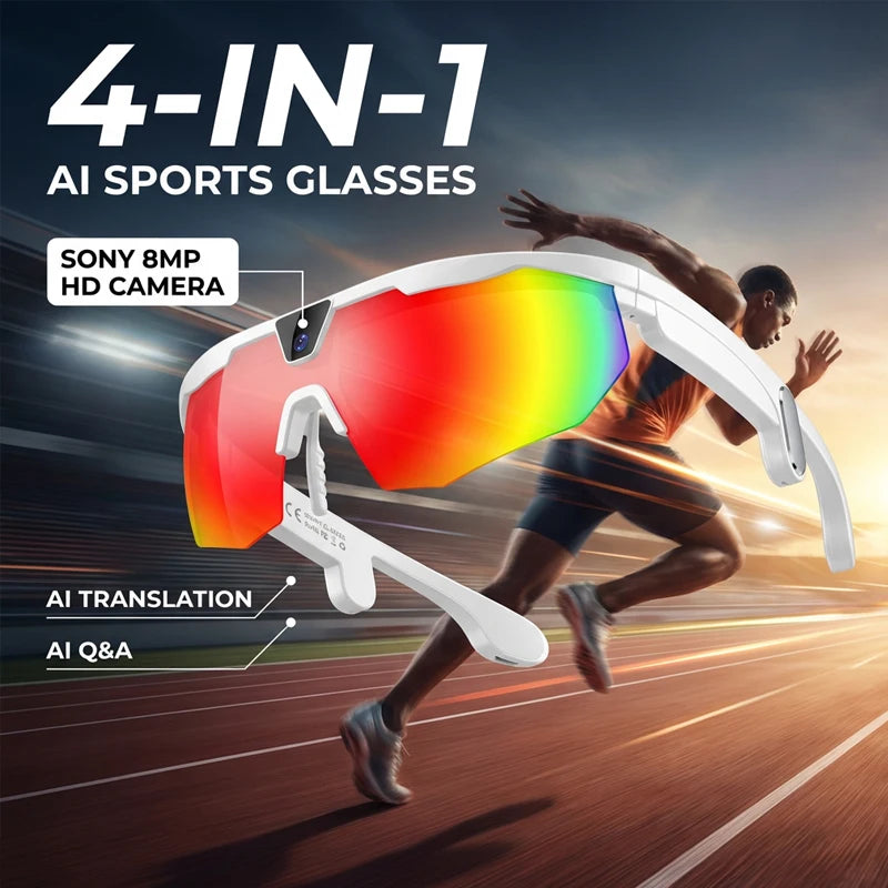 AI Sports Smart Glasses With Camera 2026 Outdoor Cycling Headphones Touch Control Windproof Bluetooth Translation Sunglasses