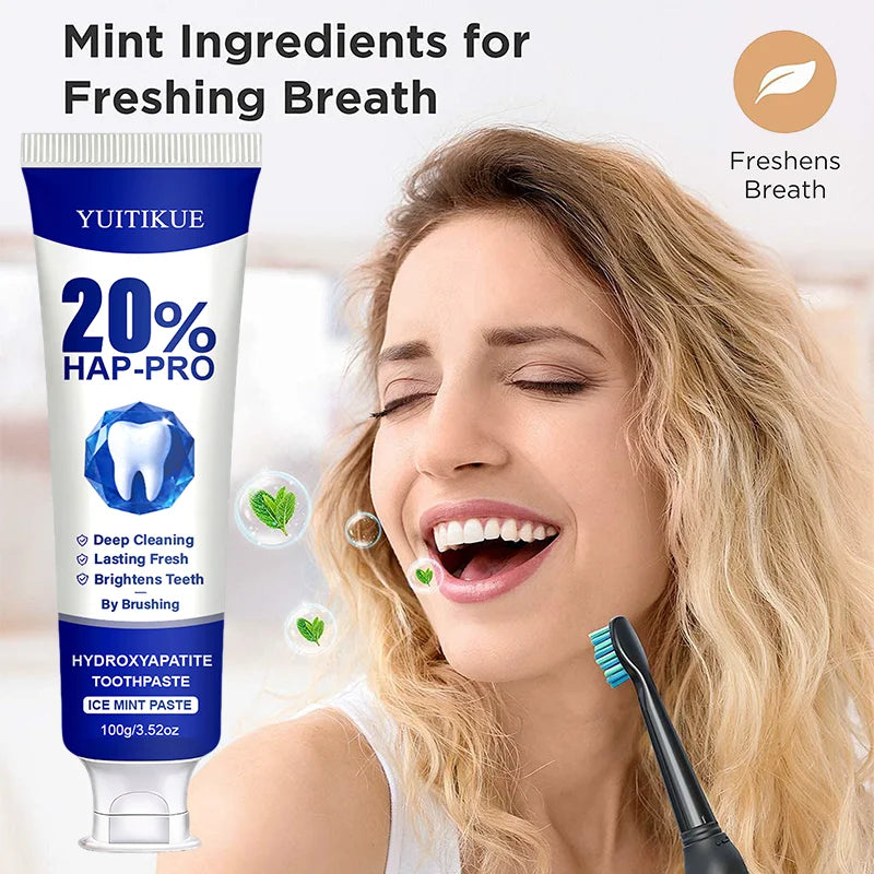 YUITIKUE 100g 20% HAP-PRO Hydroxyapatite Toothpaste, Ice Mint, Deep Cleaning, Brightening & Long-Lasting Fresh Breath Daily Care