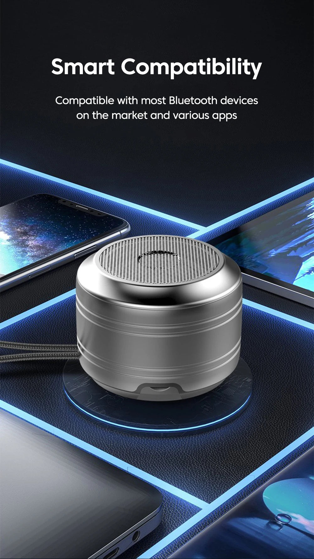 Portable wireless Bluetooth5.0 speaker - compact music audio system suitable for indoor and outdoor use