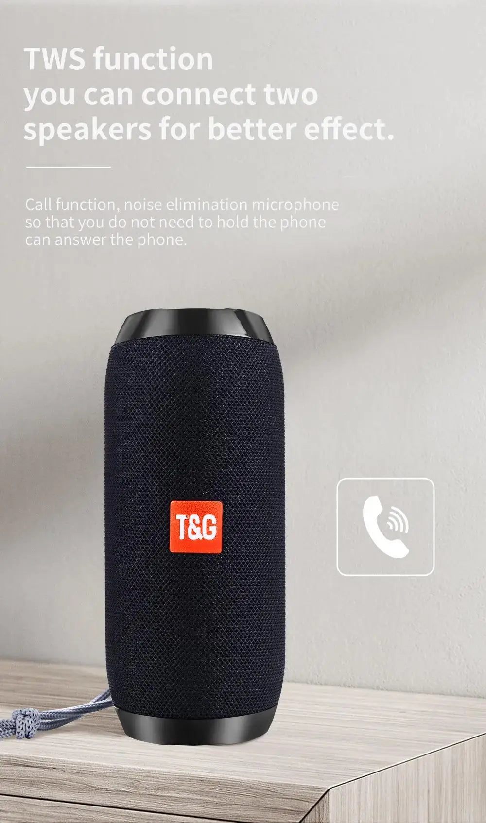 Portable Bluetooth Speaker, Wireless TWS Pairing IPX5Waterproof 1200mAh Battery TF FM Radio with Stereo Bass for Outdoor Use
