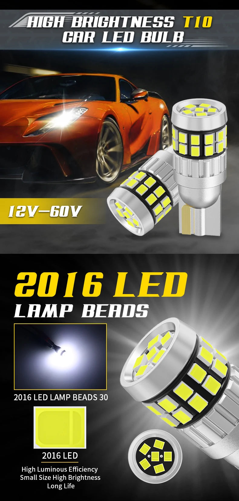 10pcs 12V 24V LED T10 W5W 194 168 Car Truck Signal Lights Canbus 2016SMD No Error Side Parking DRL Lamps Dome Reading Bulb Diode
