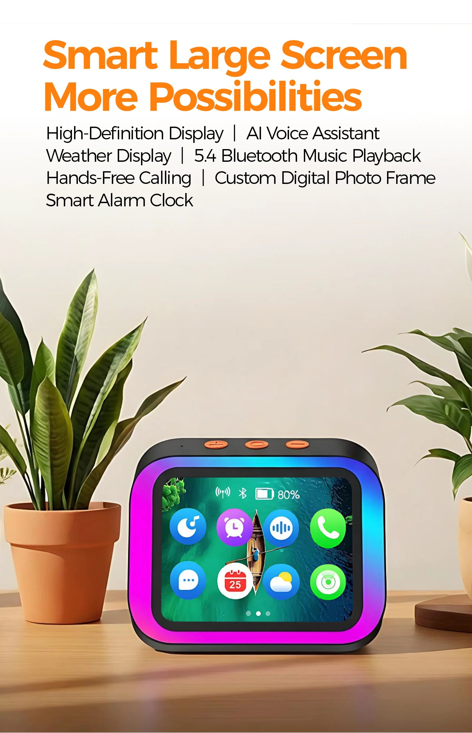 AI Bluetooth Speaker 5.4 AI voice assistant HD Touch Screen Display Electronic Album Alarm Clock Hands-free Calling