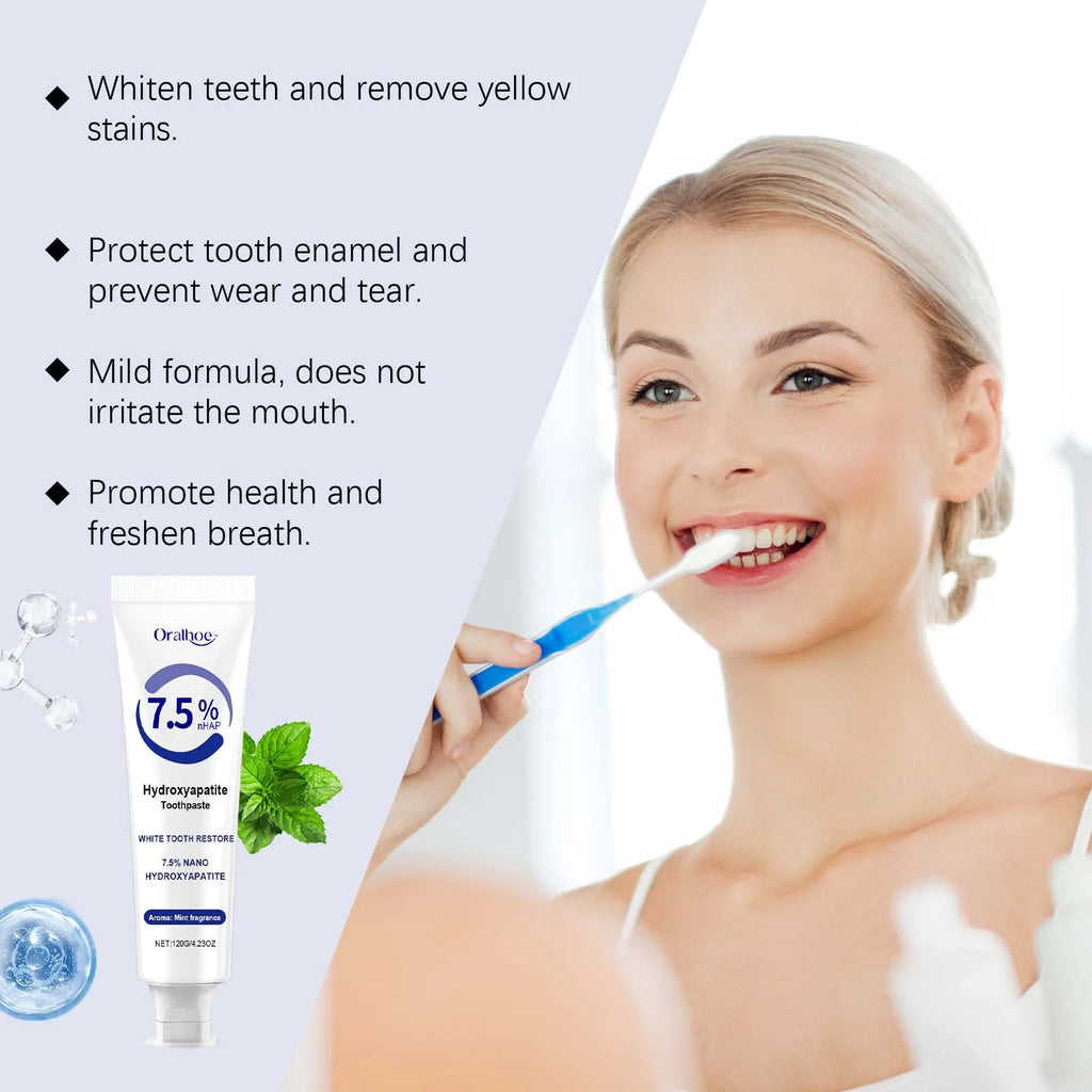 7.5% Hydroxyapatite Toothpaste for Sensitive Teeth - Enamel Protection & Strengthening, Fluoride-Free, Gentle & Effective Formul