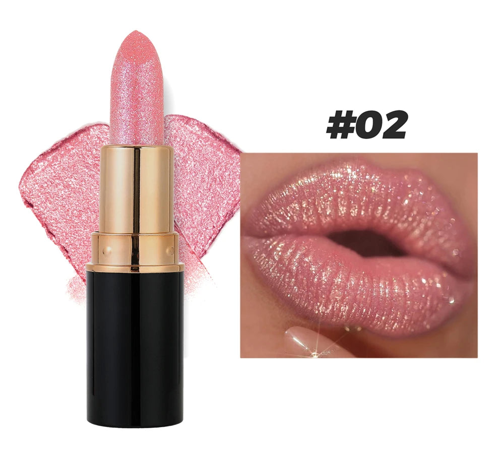 Glitter Metallic Lipstick Waterproof Long Lasting Diamond Pearlescent Lipstick Sexy Lipgloss Moisturizing Lips Makeup