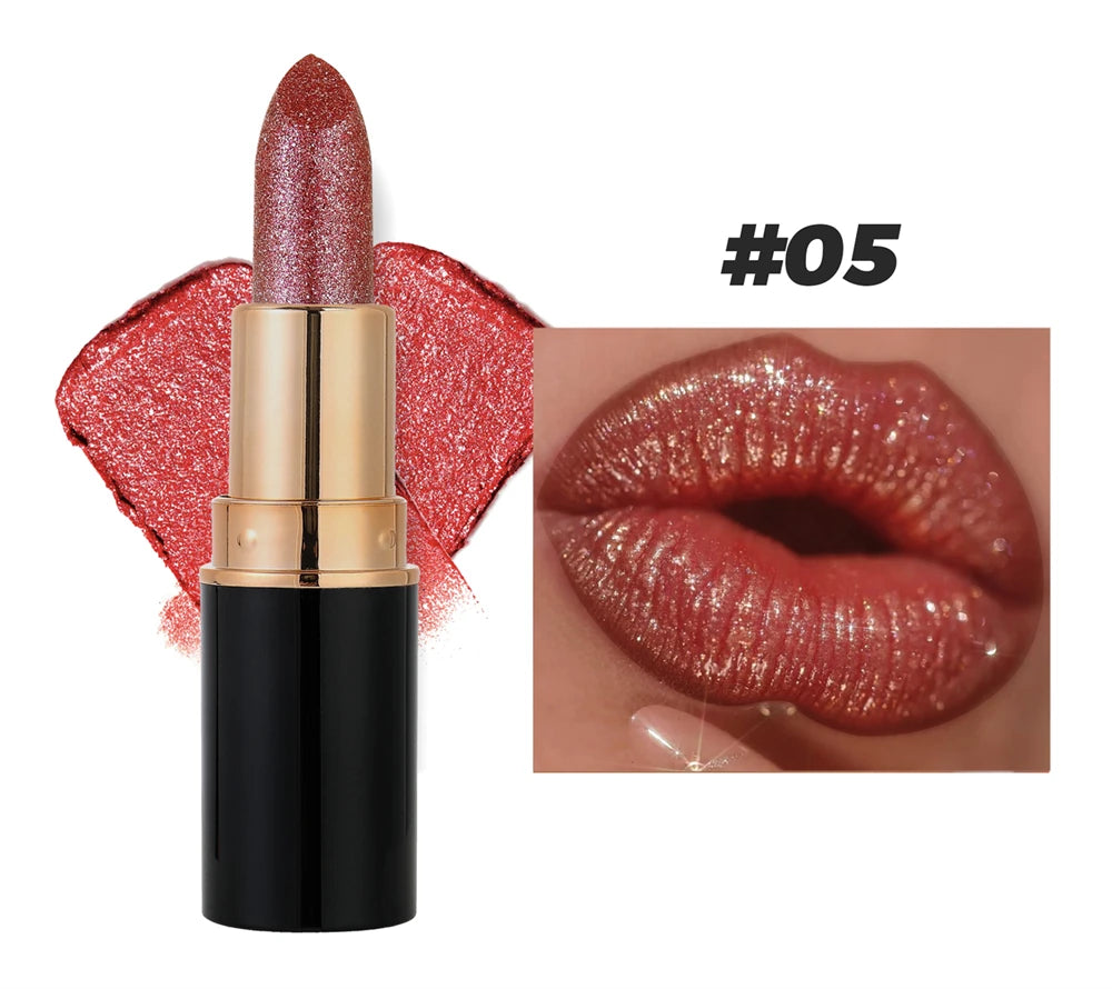 Glitter Metallic Lipstick Waterproof Long Lasting Diamond Pearlescent Lipstick Sexy Lipgloss Moisturizing Lips Makeup
